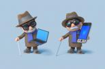 Imagen 3D de abuelos ciegos con portátil y smartphone.