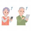 Dibujo de personas mayores usando dispositivos móviles.