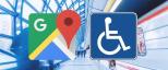 Iconas de Google Maps e Discapacidade sobre unha foto dunha estación de tren.