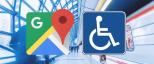 Iconos de Google Maps y Discapacidad sobre una foto de una estación de tren.