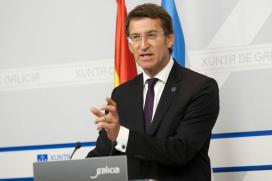 El presidente de la Xunta, Alberto Núñez Feijóo, en la rueda de prensa del Conse