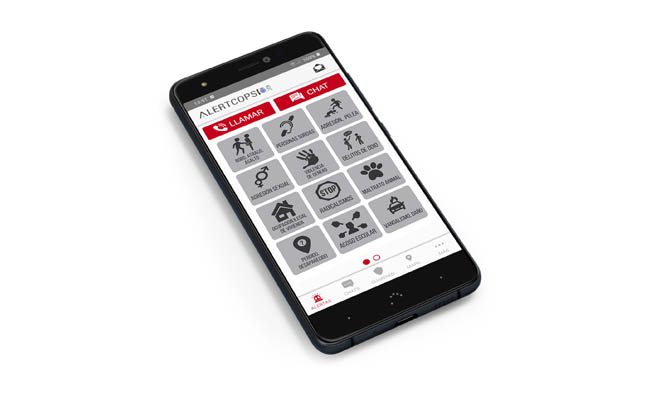 Imagen de un móvil con la aplicación AlertCops.
